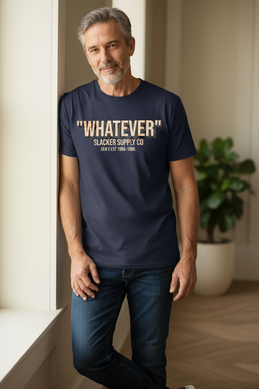 Older Man in Slacker Supply Co T-Shirt